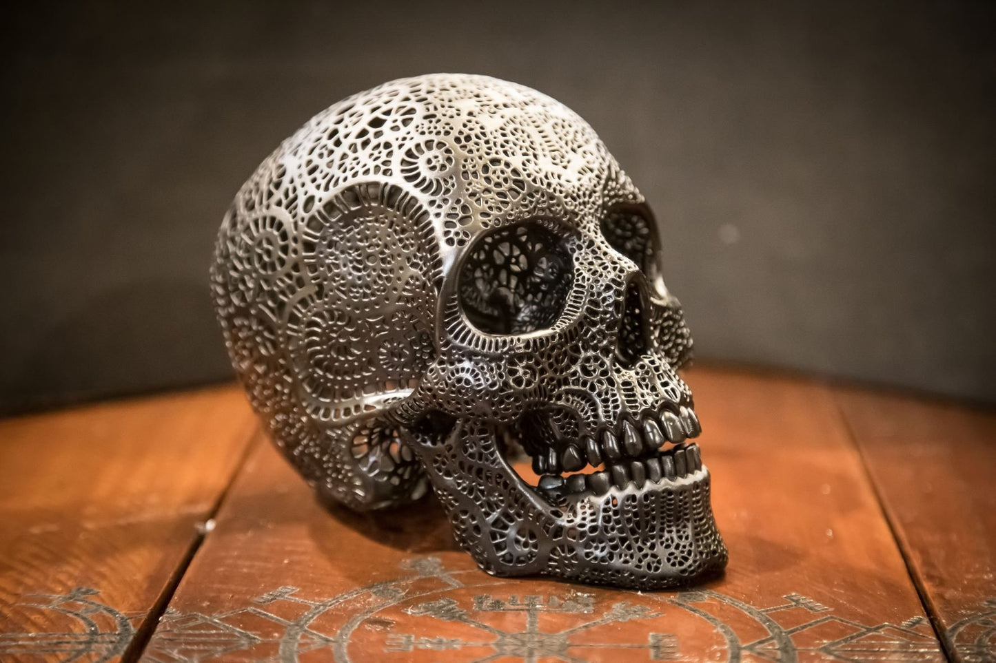 Filigree Human Skull Replica – Decorative Display Piece